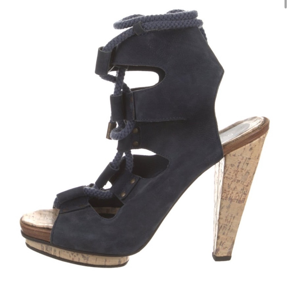 Derek Lam navy blue suede lace up platform gladiator sandals size EU 39